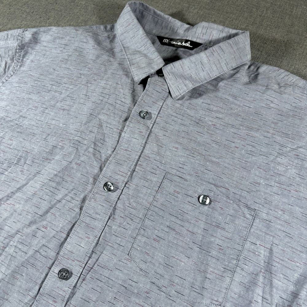 TravisMathew Button Down Mens XXL Grey Short Sleeve Dash Pattern 1MW766